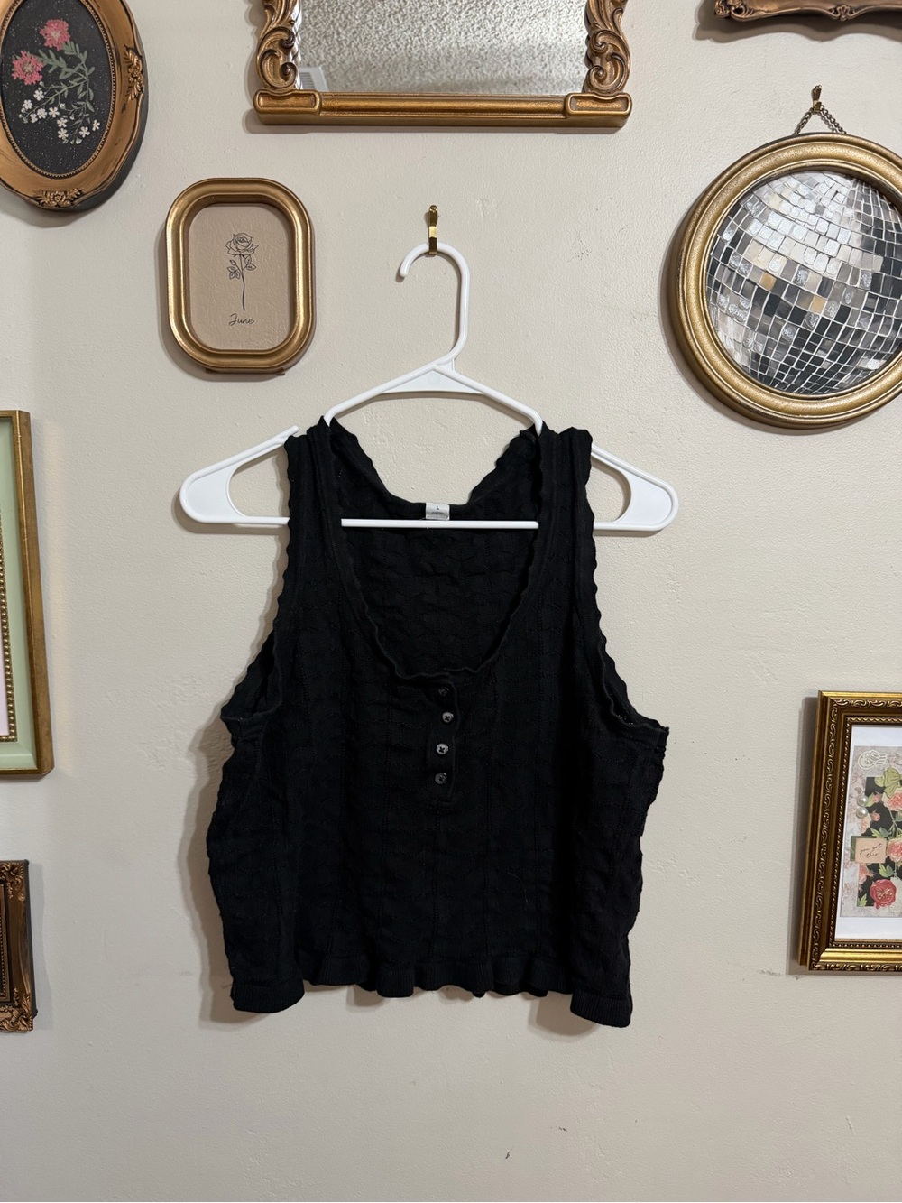 Old Navy Black Ribbed Henley Tank